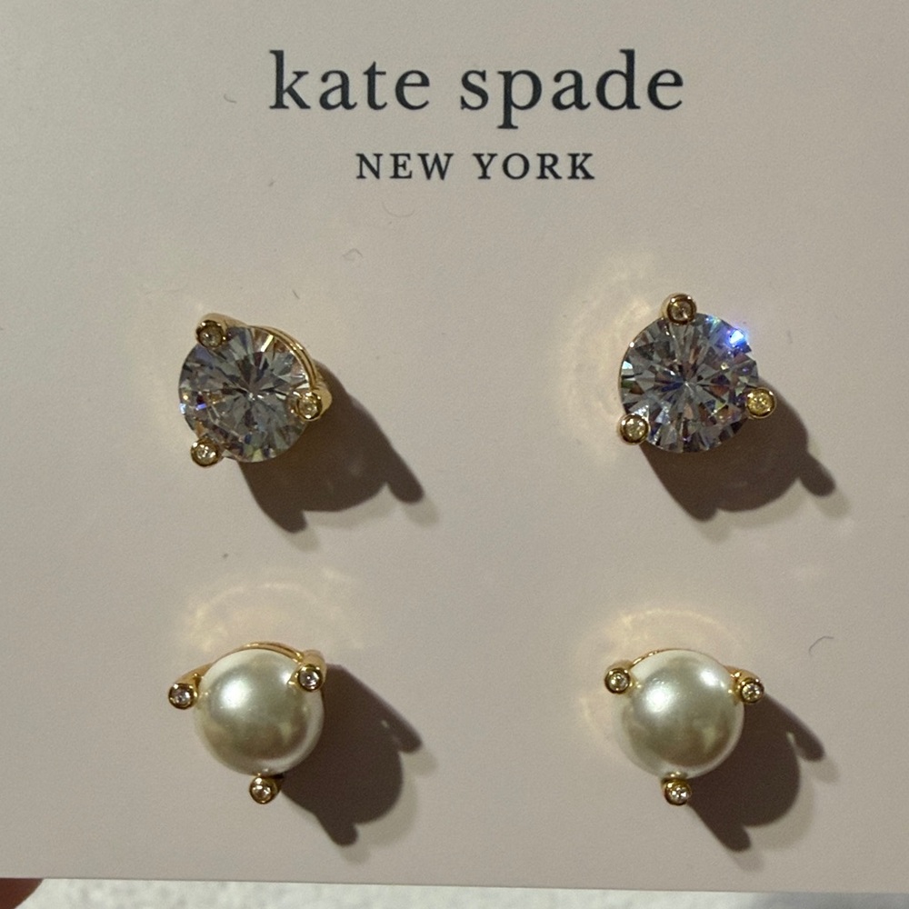 Kate Spade Gold and Crystal Pearl Earrings